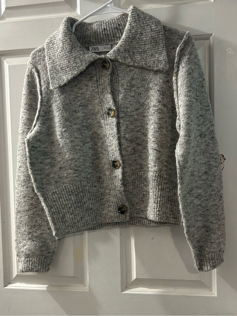 Zara Light Heather Gray Collared Button-Up Cropped Cardigan